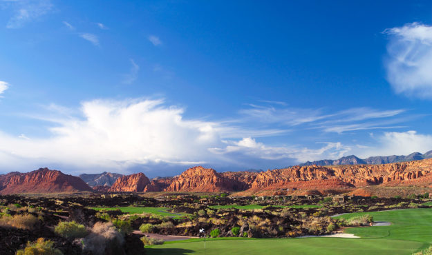 Arial view of entrada with mountain in the background