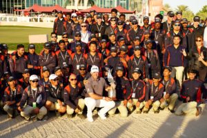 The Abu Dhabi Golf Club Agronomy Team with Abu Dhabi HSBC Championship 2020 winner, Lee Westwood