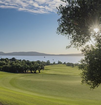 View over the golf course and Messinia Bay from Costa Navarino