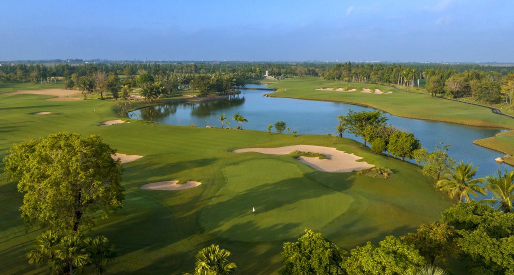 Aerial view of the 5th hole on the East Course at Vattanac Golf Resort