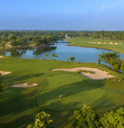 Aerial view of the 5th hole on the East Course at Vattanac Golf Resort