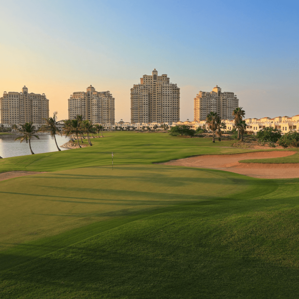A view over the golf course at Al Hamra Golf Club