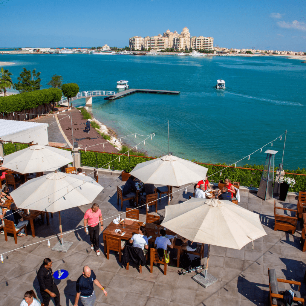 The terrace at The Bay at Al Hamra Golf Club