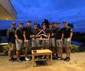 BYU celebrates their 2023 Burns Intercollegiate win at the Ocean Course at Hōkūala