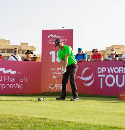 Daniel Gavins on the tee at Al Hamra Golf club