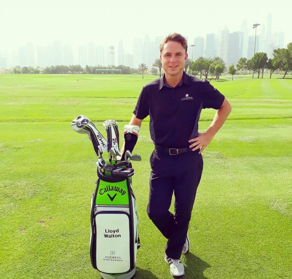 Lloyd walton on the golf course at Montgomerie Golf Club Dubai