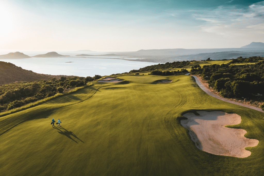 Aerial view of the golf course at Costa Navarino
