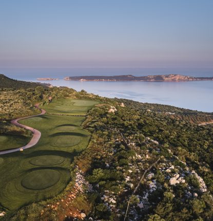 Aerial view of the olympic golf course at costa navarino