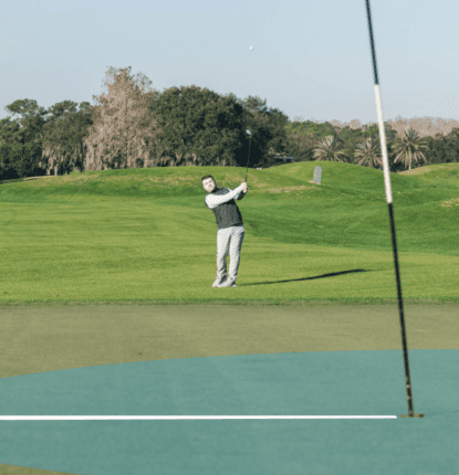 Shot Scope golfer chipping onto a green: Proximity 12ft